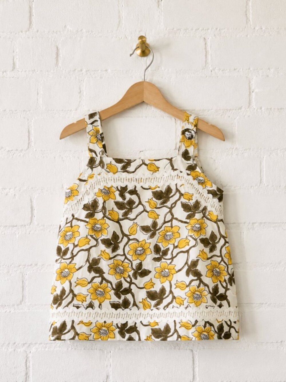NWT J Crew Crewcuts Girls' Rickrack Tank Top in Daffodil Linen Blend 12 70s Boho